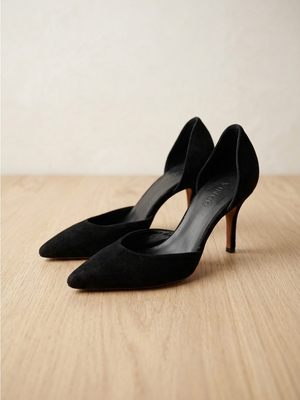 Vince Camuto Black Pointed-Toe D'Orsay Suede Heels